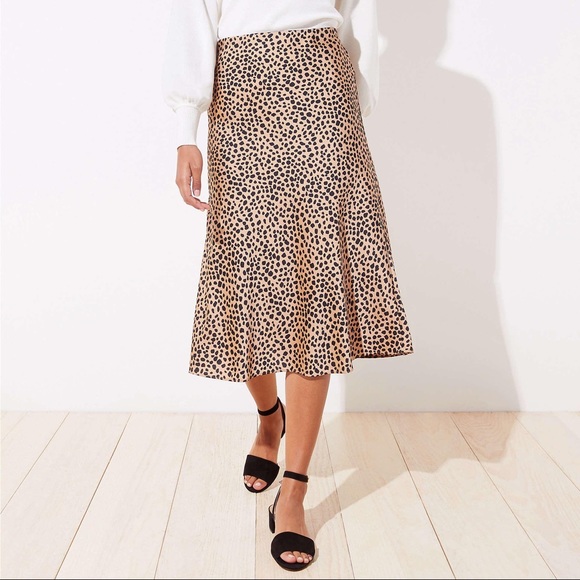 LOFT Dresses & Skirts - LOFT Neutral Leopard Print Satin Midi Skirt